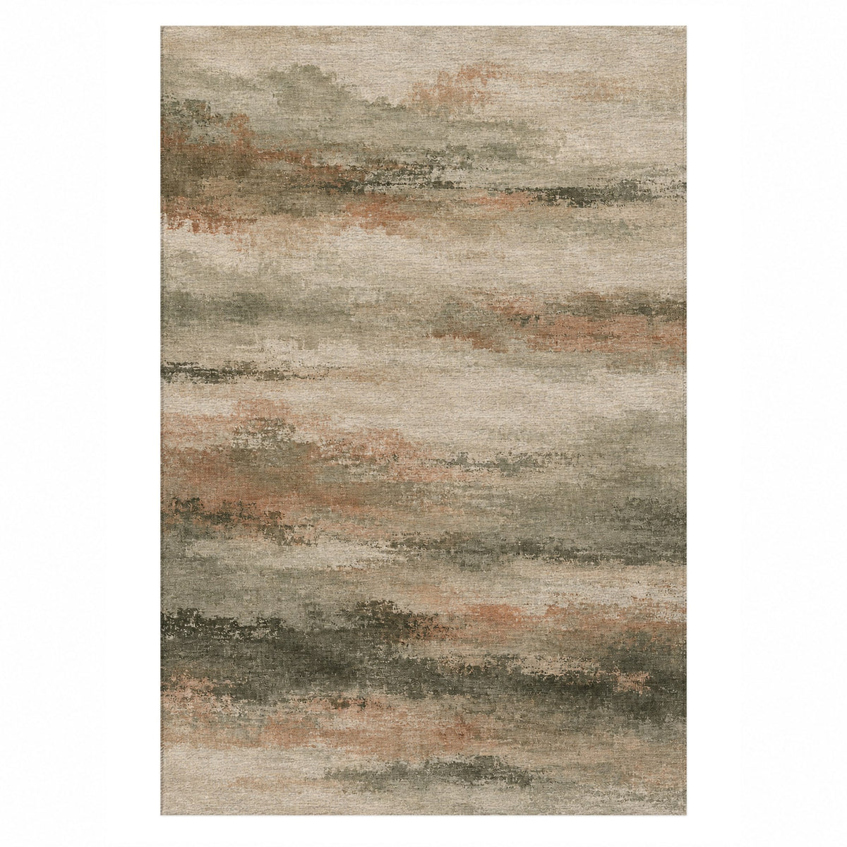 Himalayan Haze Sage Clay Abstract Washable Rug — top view