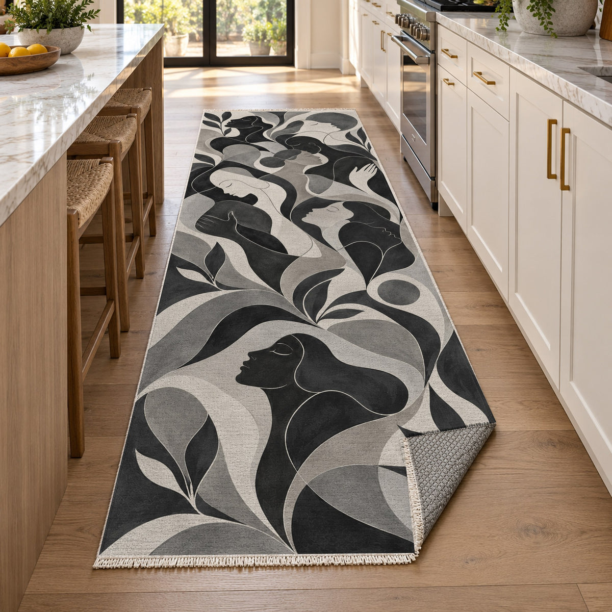 Human Connections Charcoal Abstract Washable Rug — new york kitchen runner