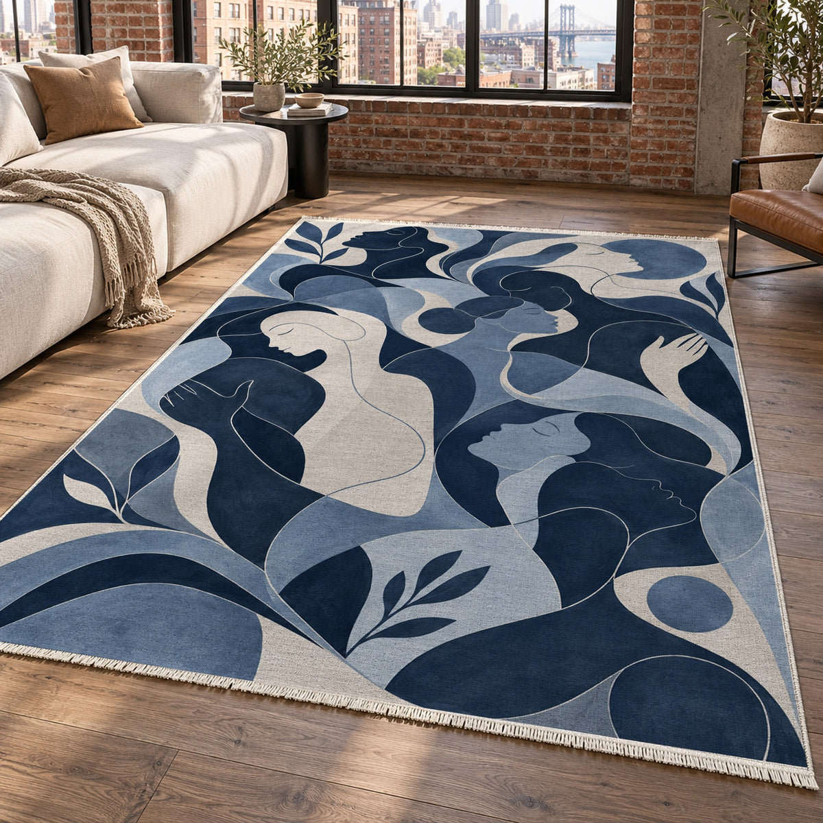 Human Connections Indigo Abstract Washable Rug — new york living