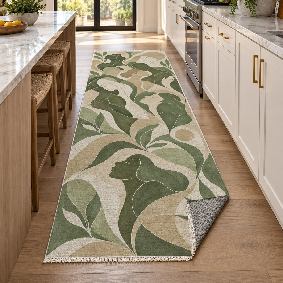 Human Connections Sage Abstract Washable Rug — new york kitchen runner