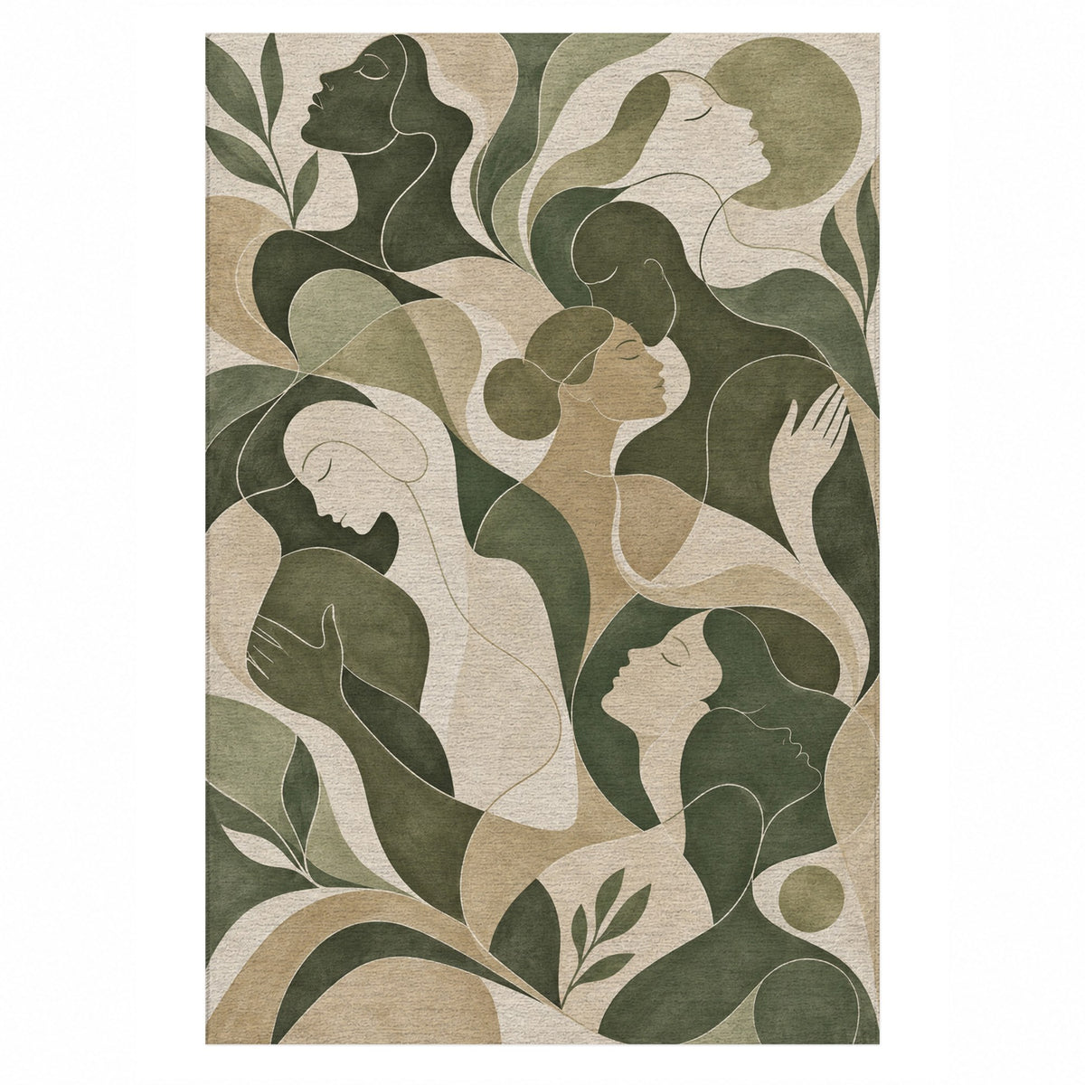 Human Connections Sage Abstract Washable Rug — top view
