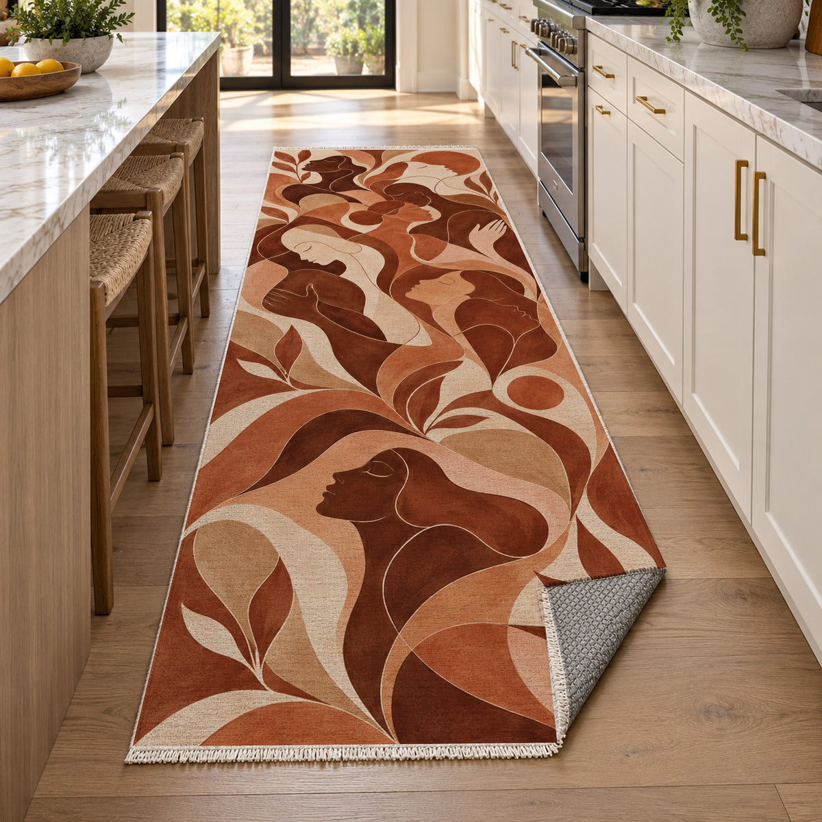 Human Connections Terracotta Abstract Washable Rug — new york kitchen runner
