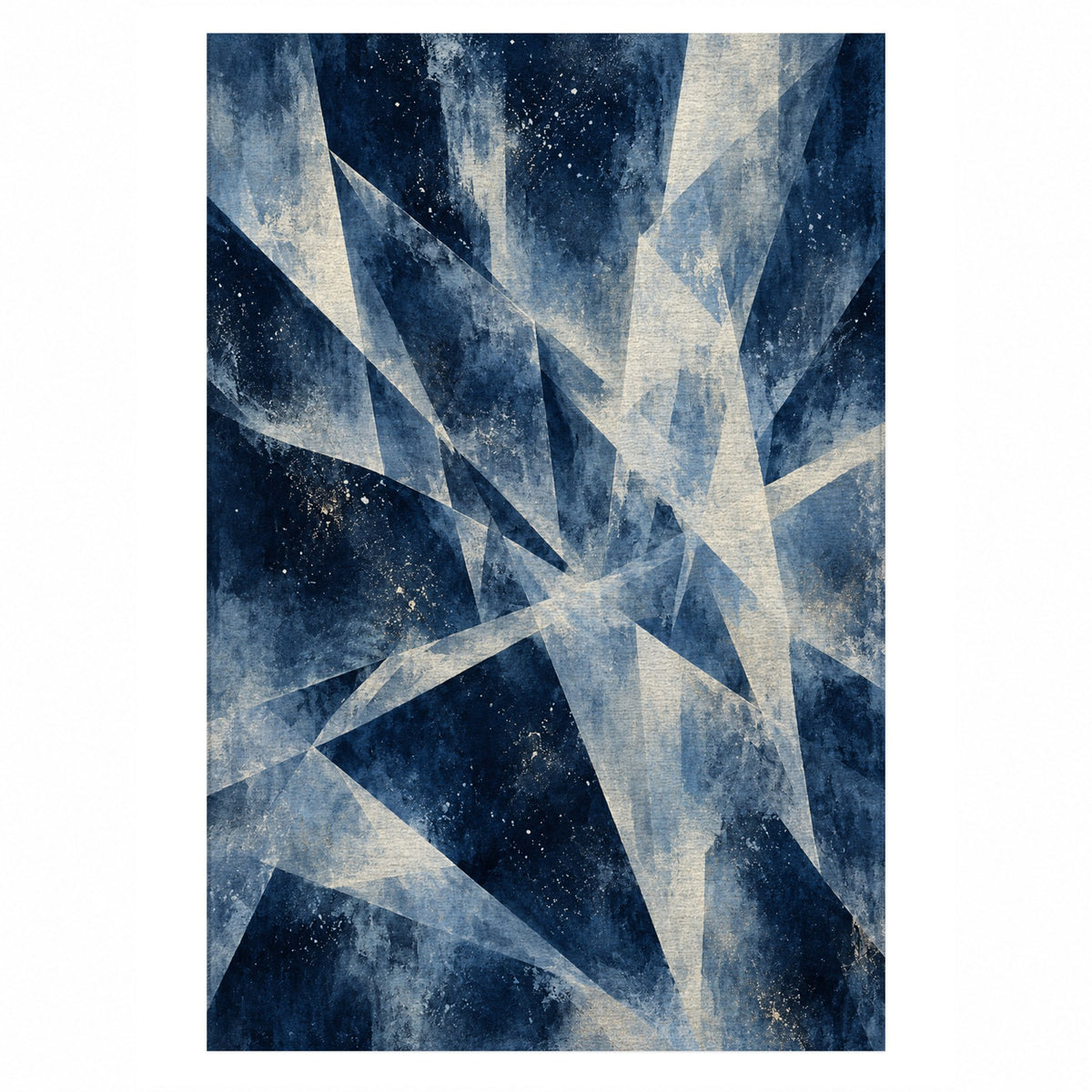 Ice Crystals Indigo Abstract Washable Rug — top view
