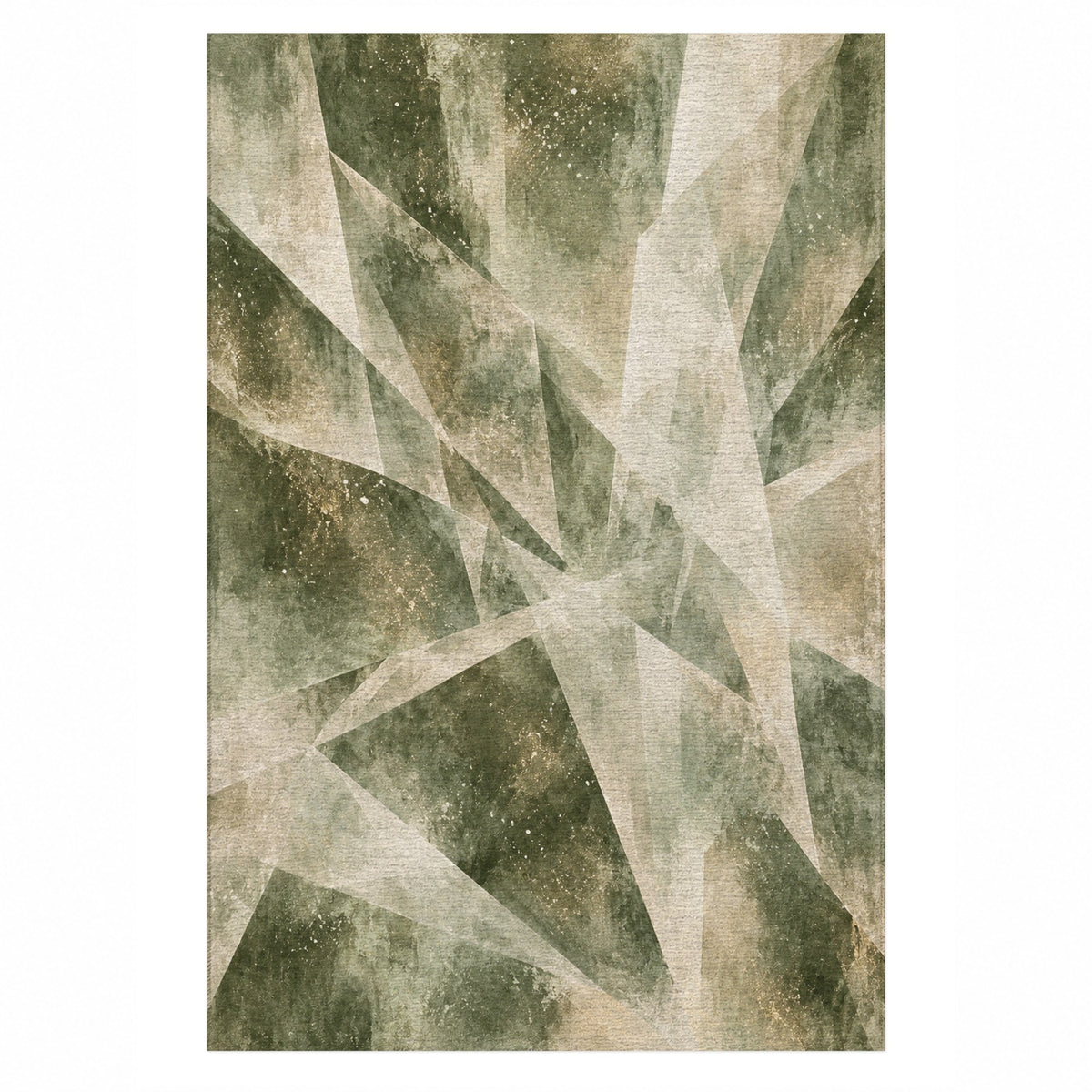 Ice Crystals Sage Abstract Washable Rug — top view