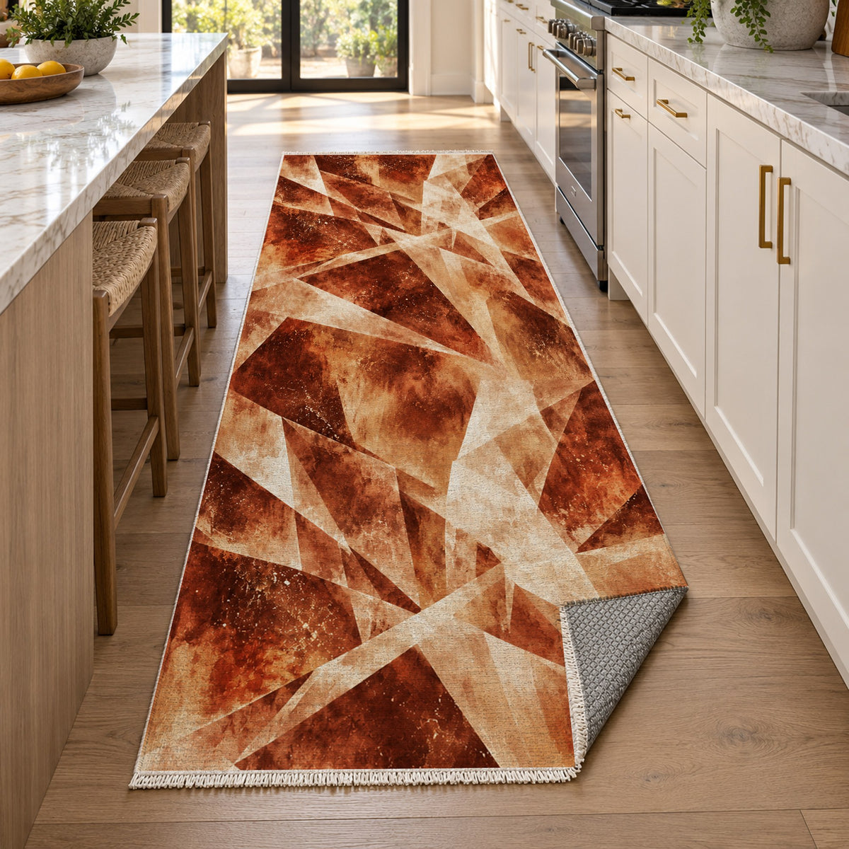 Ice Crystals Terracotta Abstract Washable Rug — new york kitchen runner