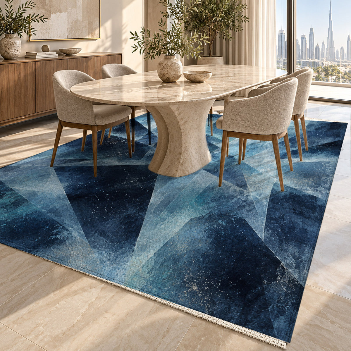 Ice Crystals Abstract Washable Rug — dubai dining