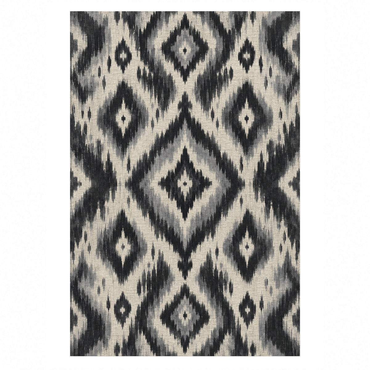 Indigo Ikat Charcoal Ethnic Washable Rug — top view