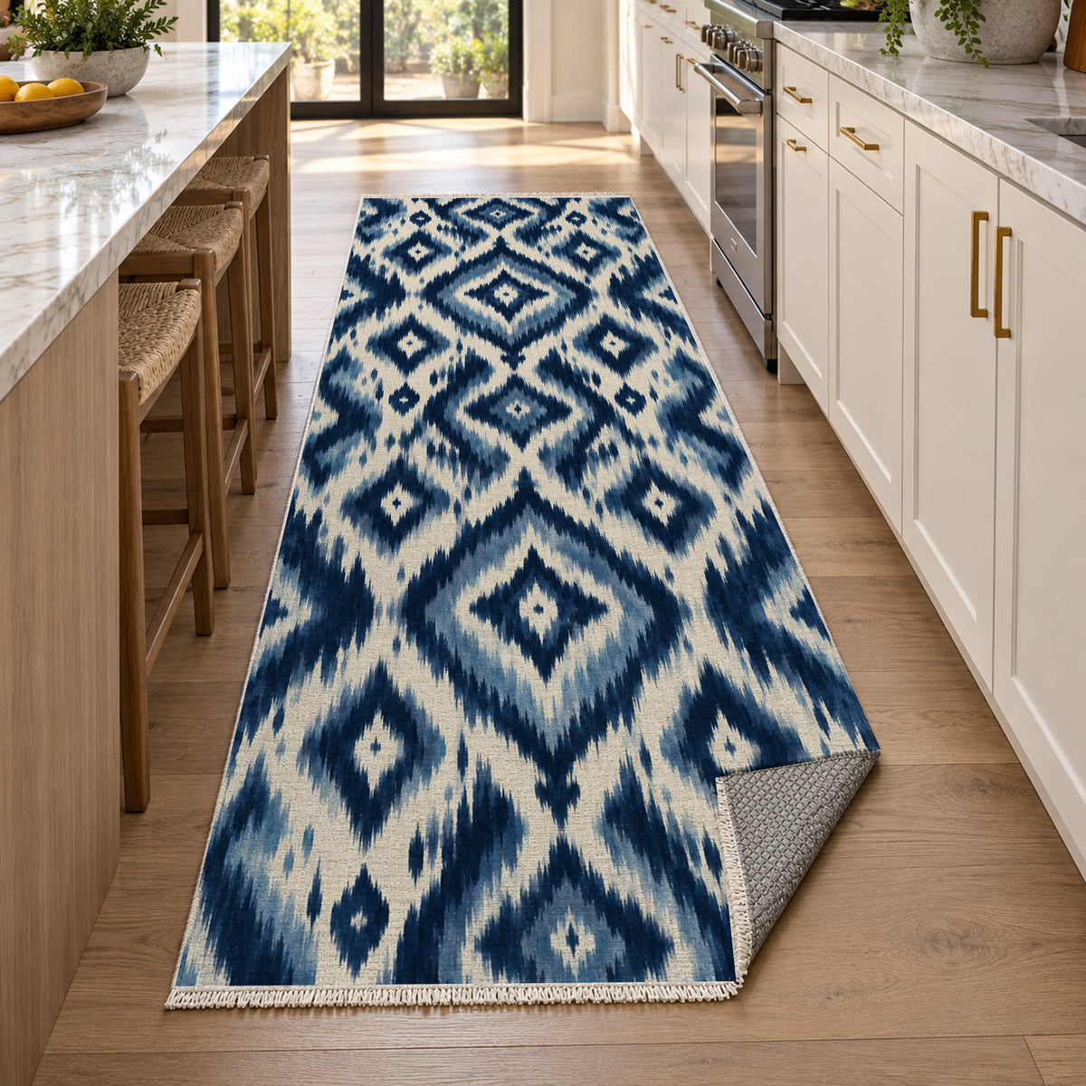 Indigo Ikat Indigo Ethnic Washable Rug — new york kitchen runner