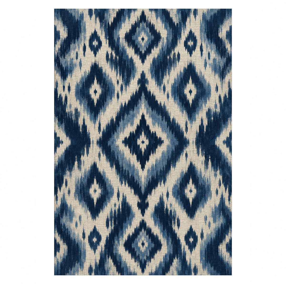 Indigo Ikat Indigo Ethnic Washable Rug — top view