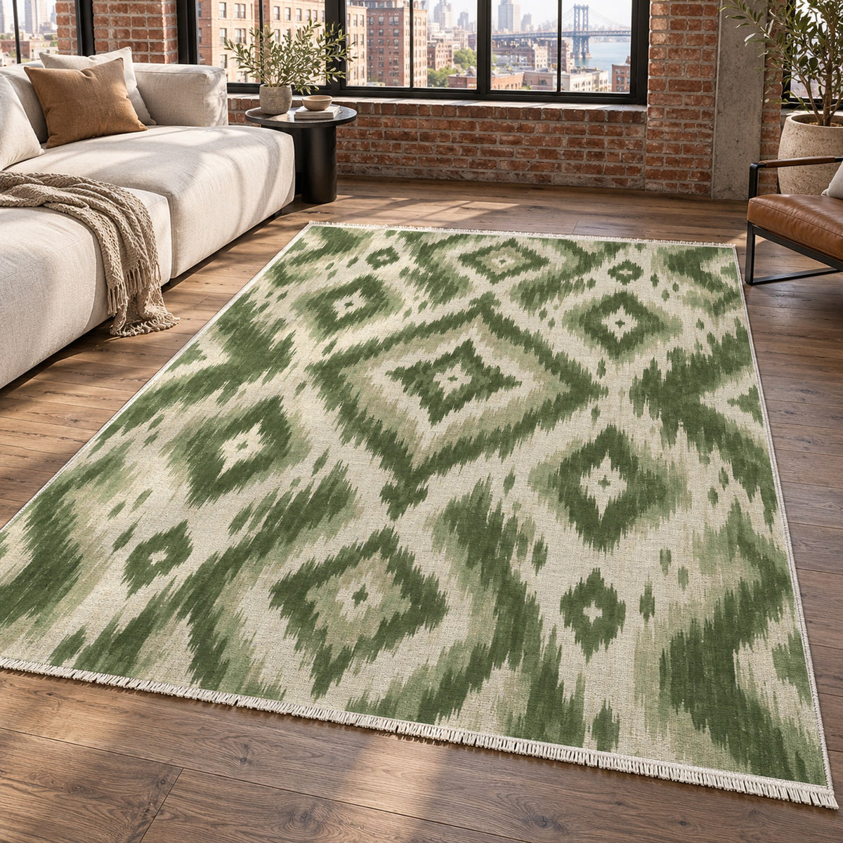 Indigo Ikat Sage Ethnic Washable Rug — new york living