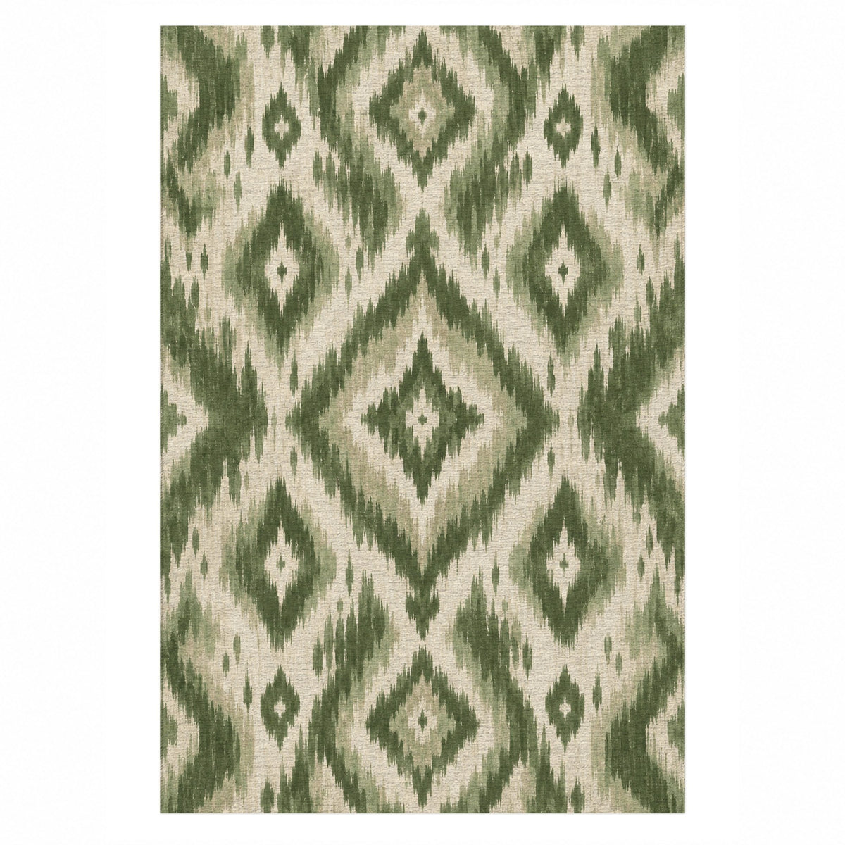 Indigo Ikat Sage Ethnic Washable Rug — top view