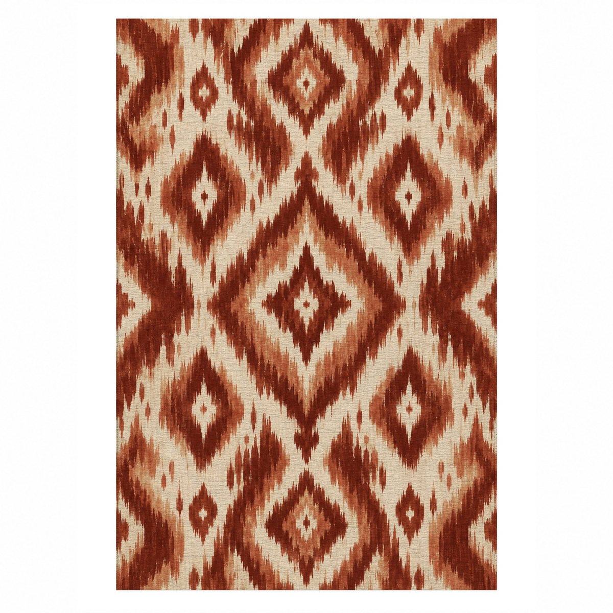 Indigo Ikat Terracotta Ethnic Washable Rug — top view