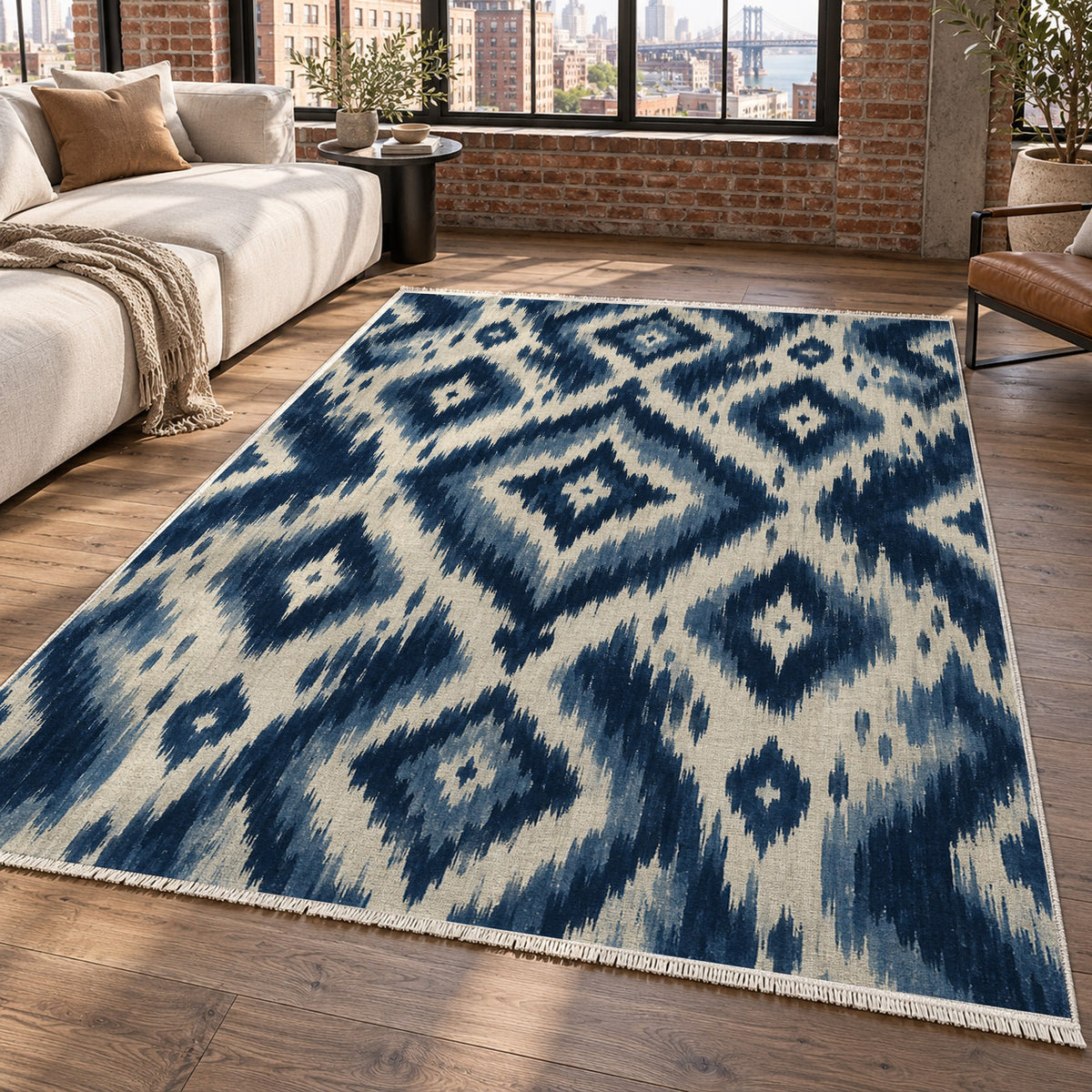 Indigo Ikat Ethnic Washable Rug — new york living