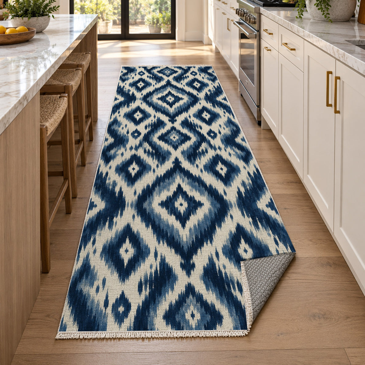 Indigo Ikat Ethnic Washable Rug — new york kitchen runner