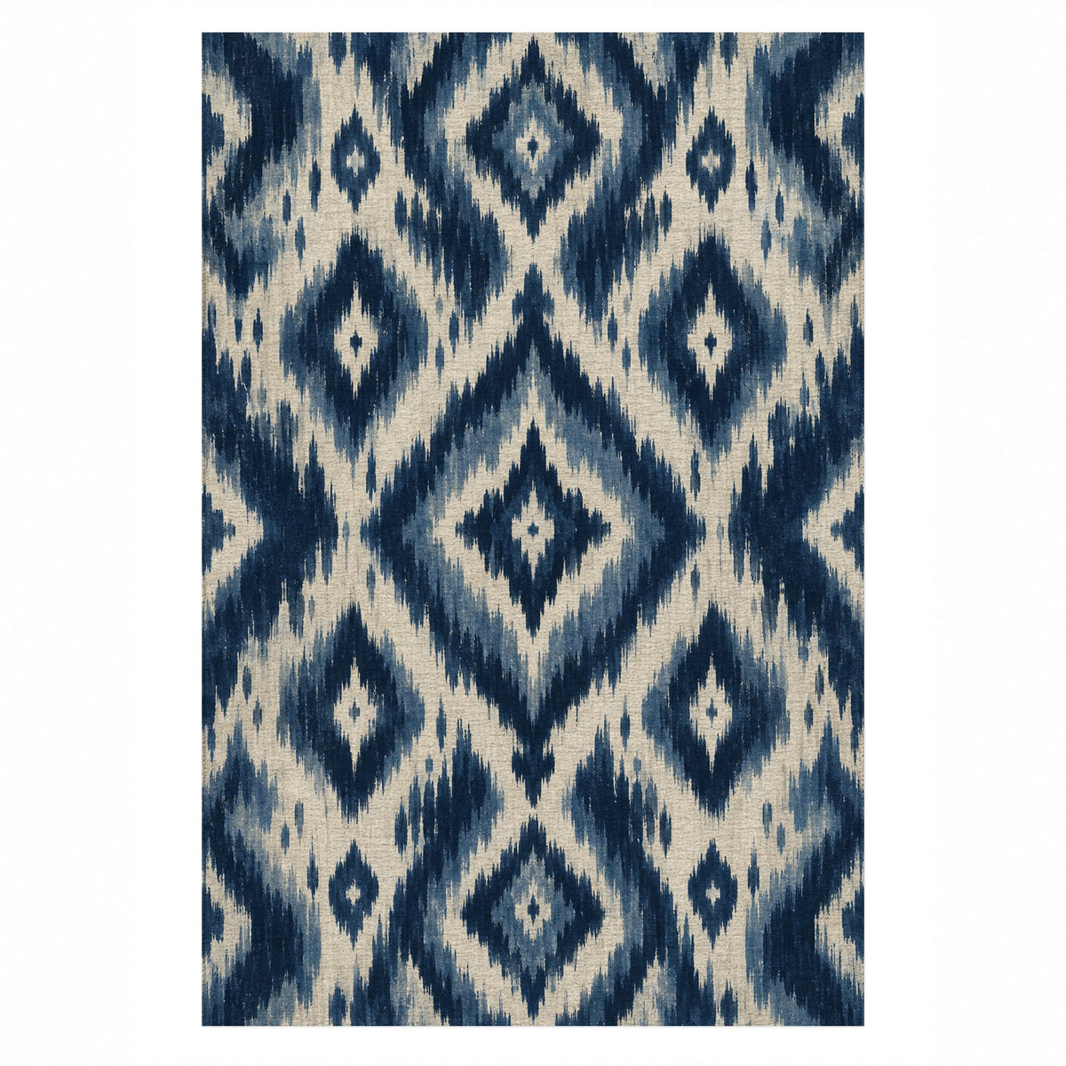 Indigo Ikat Ethnic Washable Rug — top view