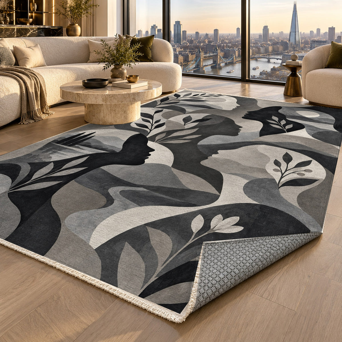 Inner Landscapes Charcoal Abstract Washable Rug — london luxury living