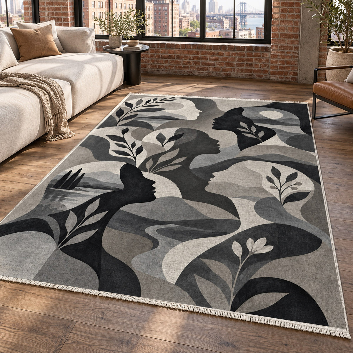 Inner Landscapes Charcoal Abstract Washable Rug — new york living