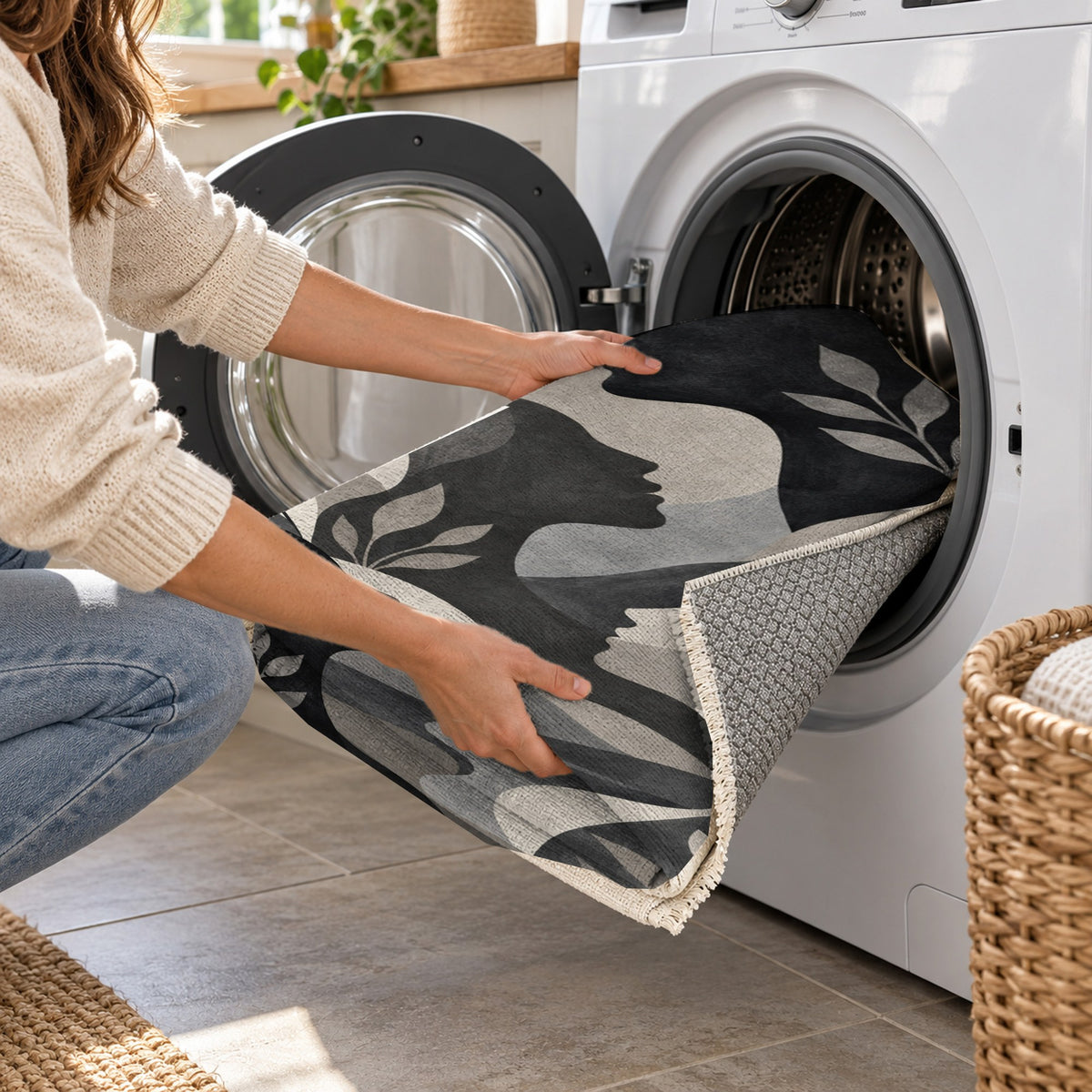 Inner Landscapes Charcoal Abstract Washable Rug — washing machine