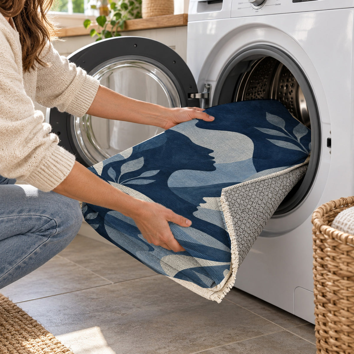 Inner Landscapes Indigo Abstract Washable Rug — washing machine