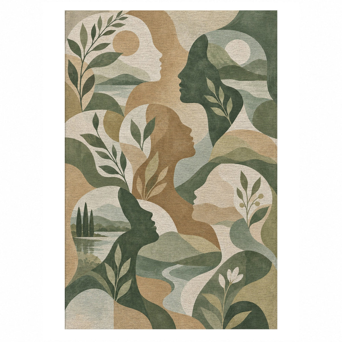 Inner Landscapes Sage Abstract Washable Rug — top view