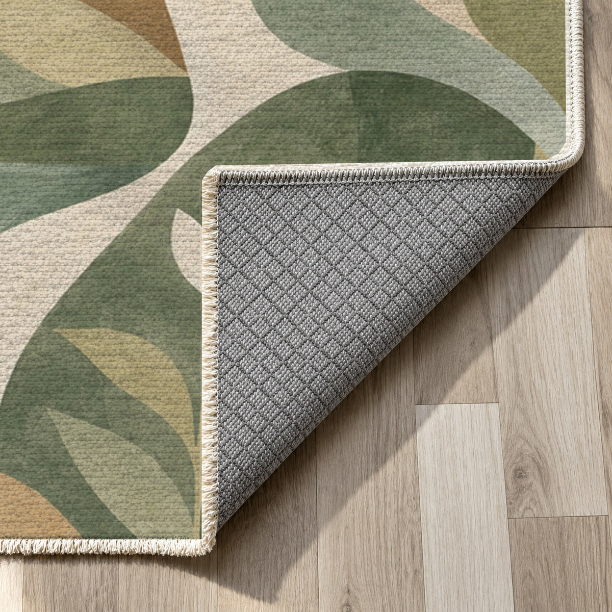 Inner Landscapes Sage Abstract Washable Rug — backing close up
