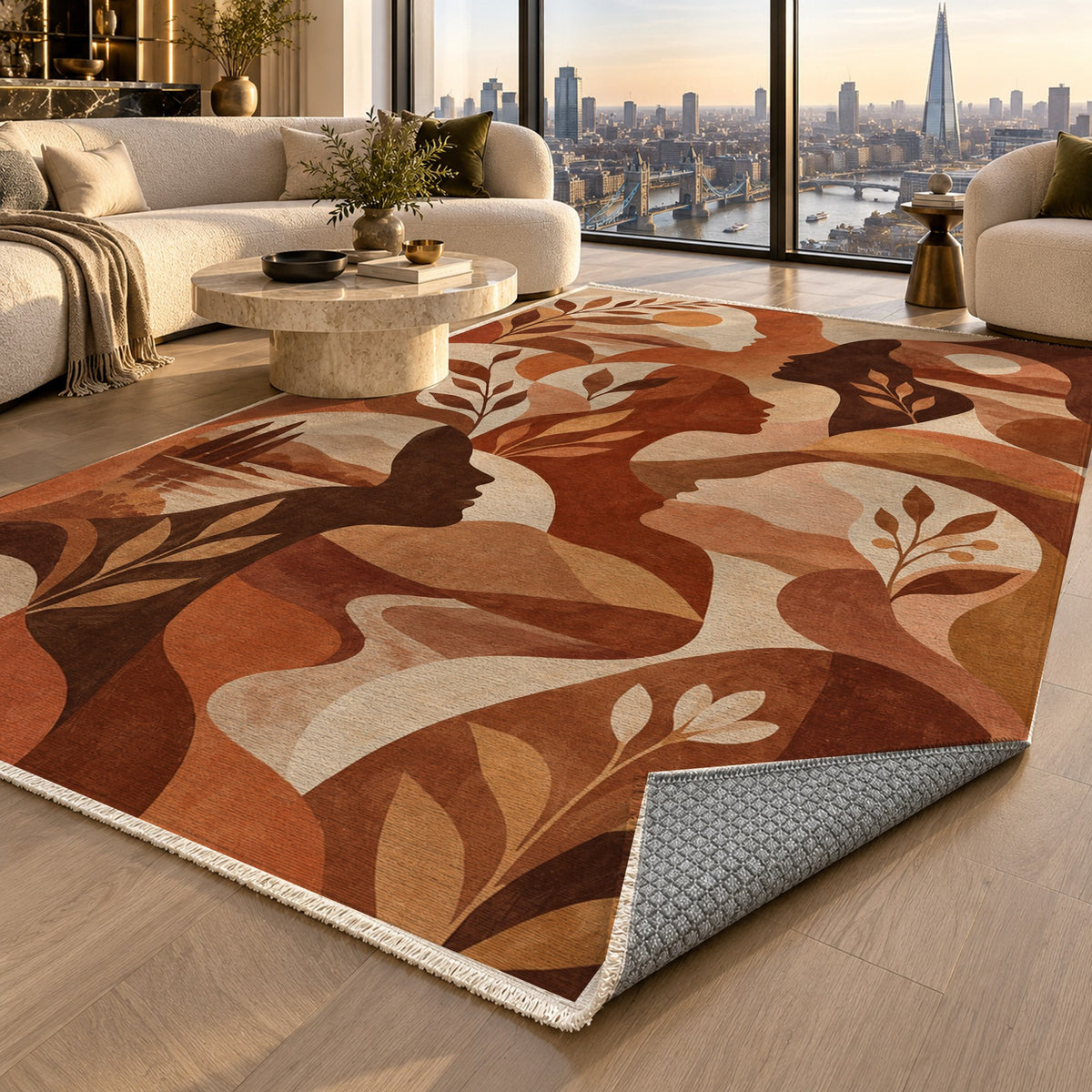 Inner Landscapes Terracotta Abstract Washable Rug — london luxury living