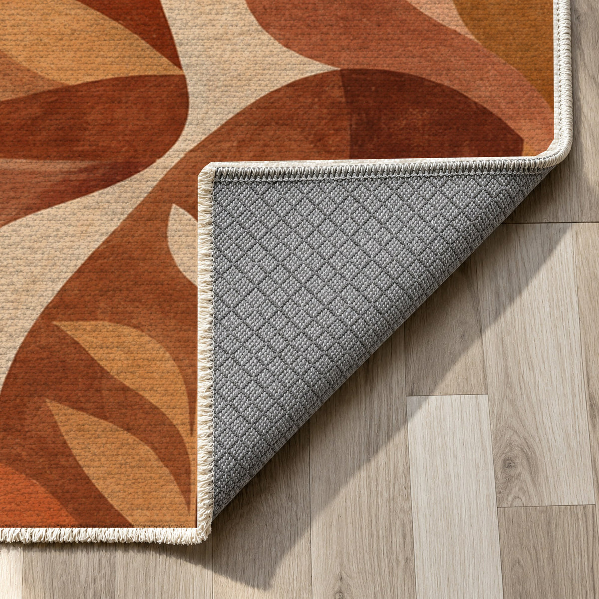 Inner Landscapes Terracotta Abstract Washable Rug — backing close up