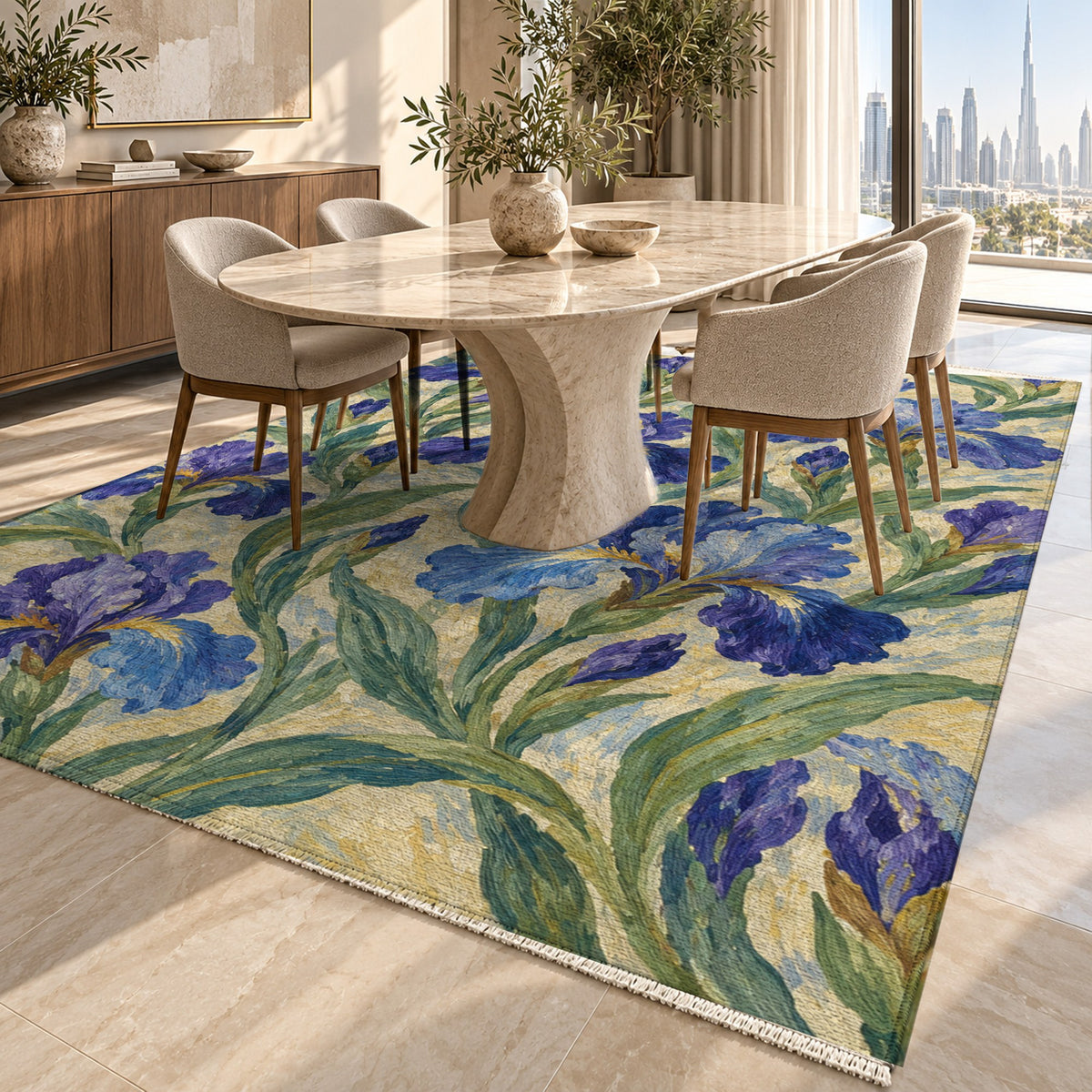 Iris Garden Abstract Washable Rug — dubai dining