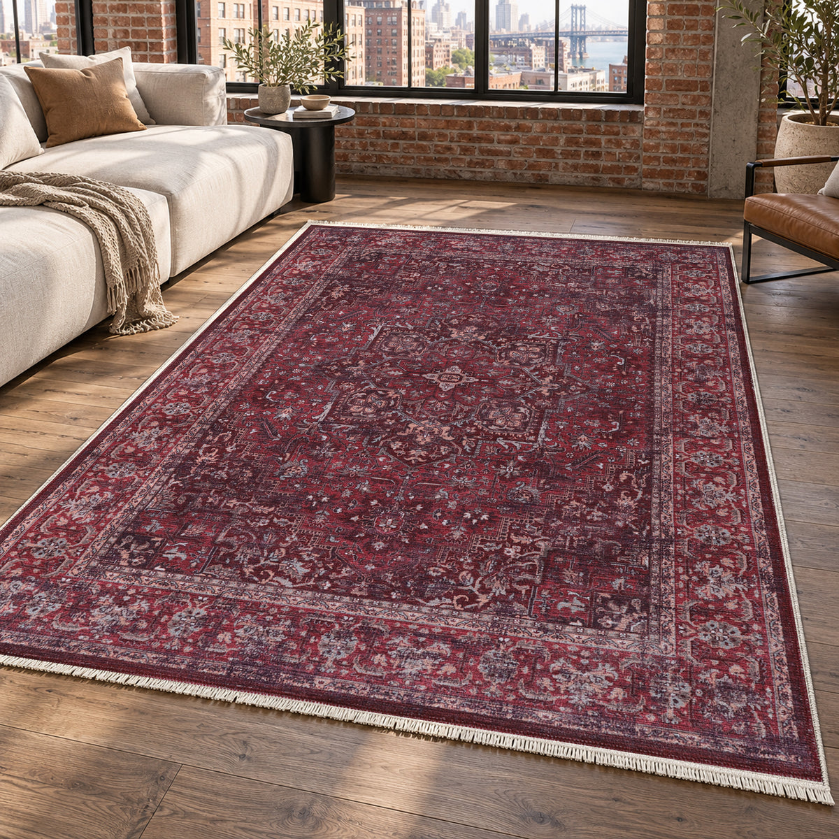 Isfahan Burgundy Vintage Washable Rug — new york living