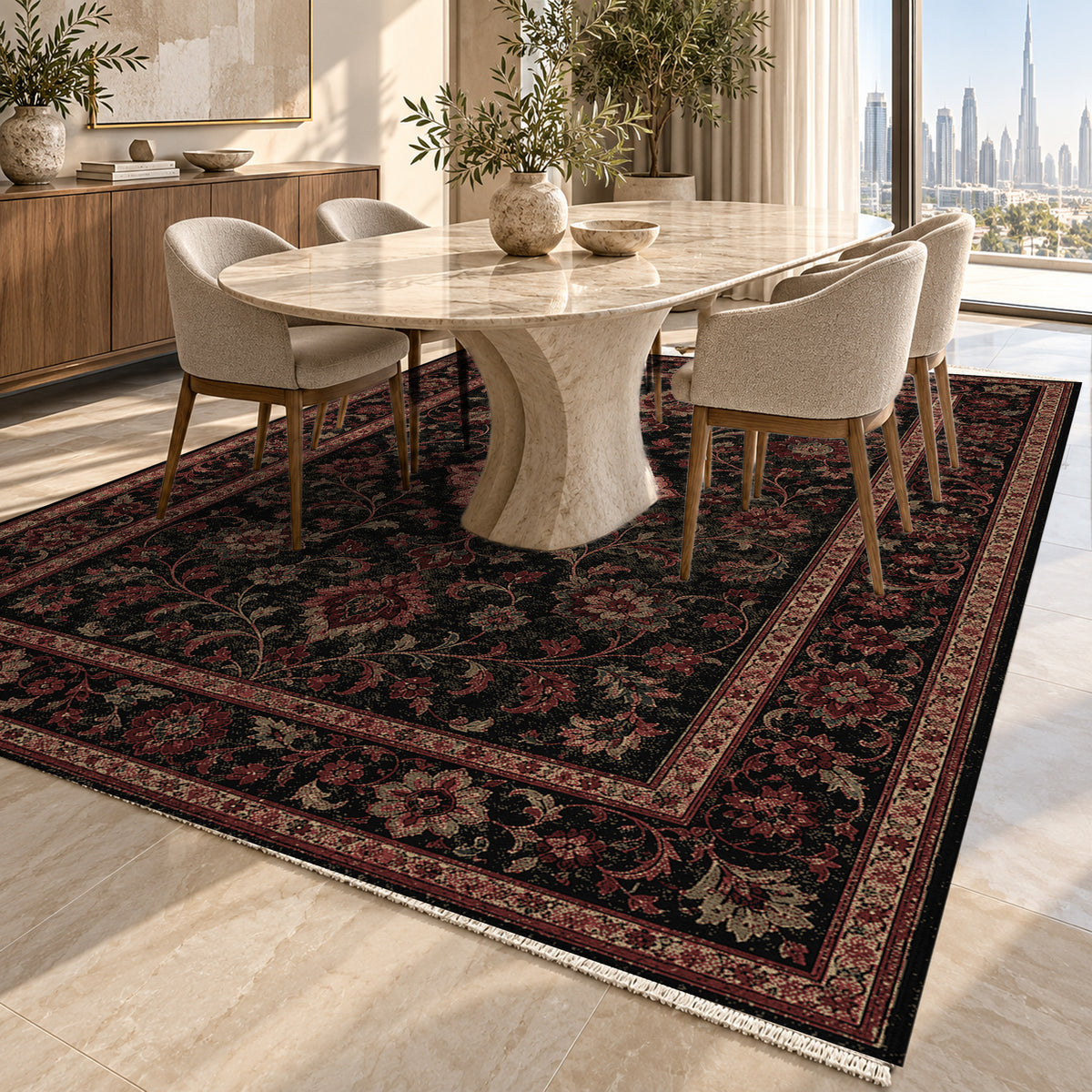 Kashan Charcoal Classic Washable Rug — dubai dining