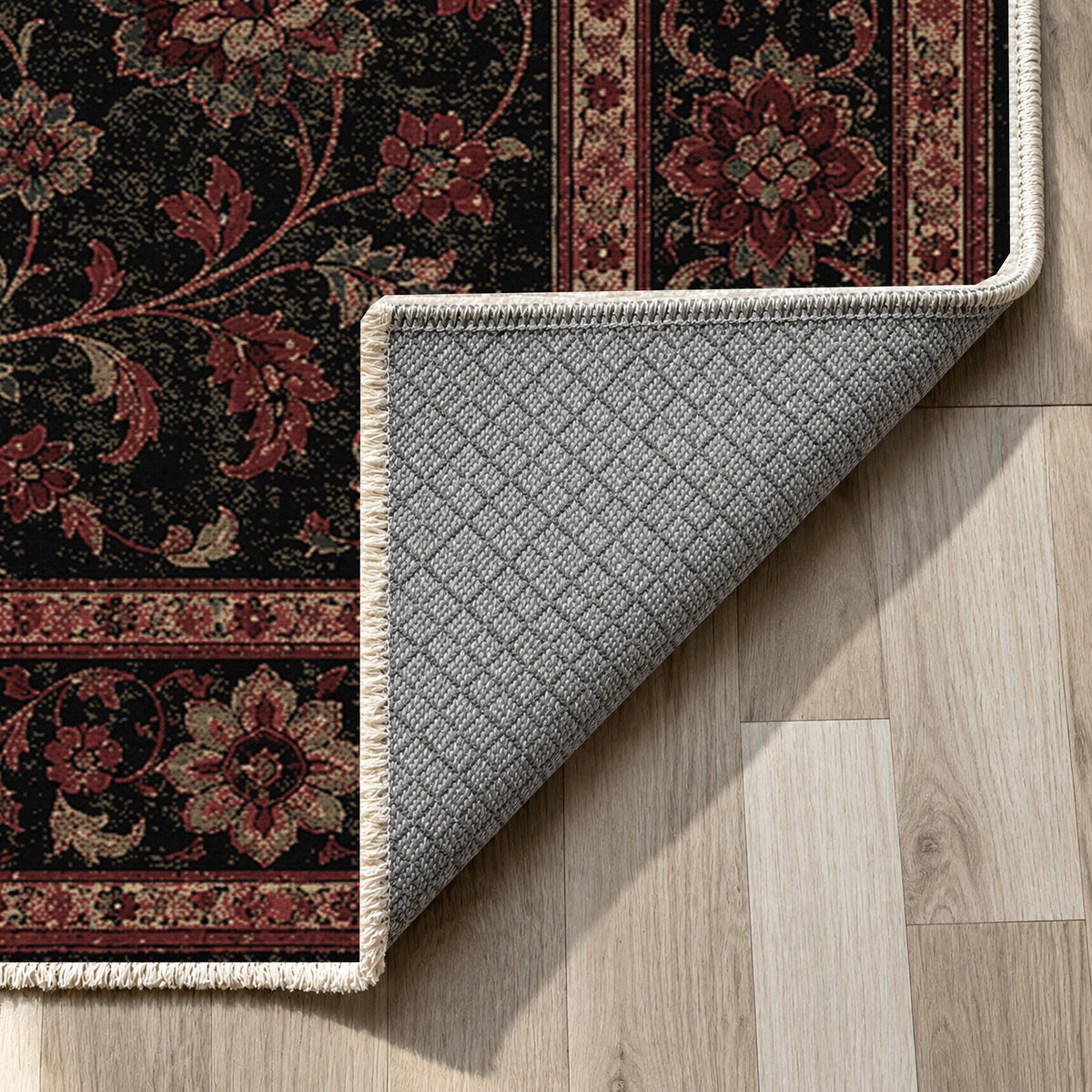 Kashan Charcoal Classic Washable Rug — backing close up