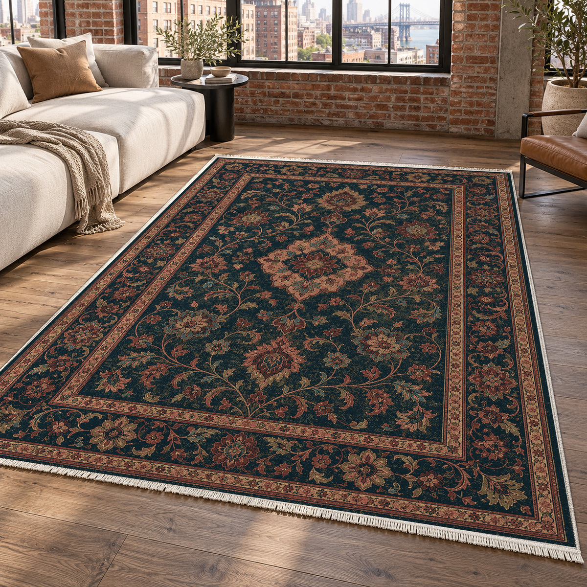 Kashan Coral Classic Washable Rug — new york living