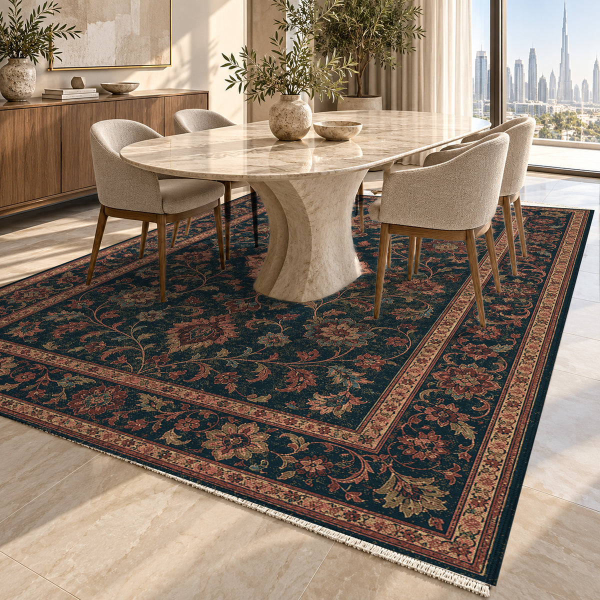 Kashan Coral Classic Washable Rug — dubai dining