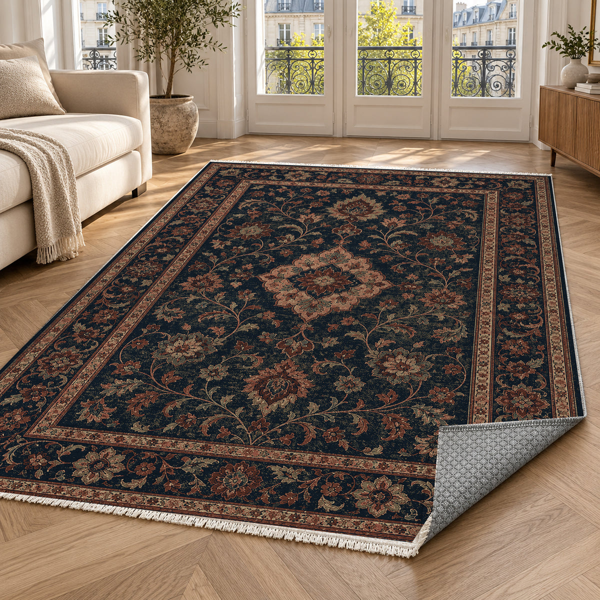 Kashan Indigo Classic Washable Rug — paris living