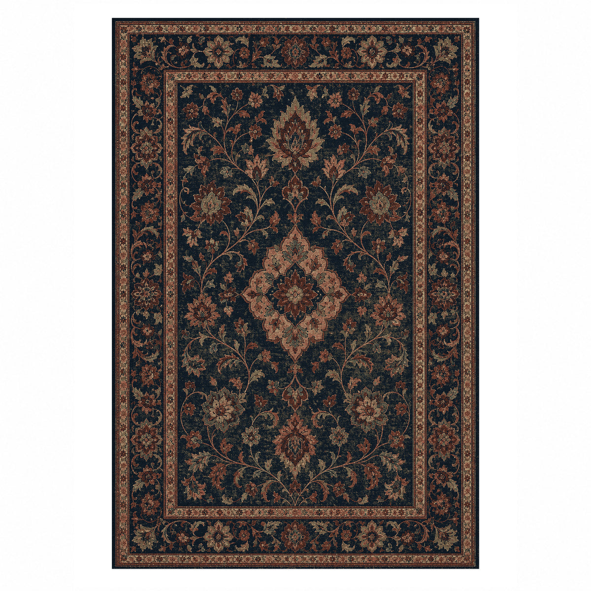 Kashan Indigo Classic Washable Rug — top view