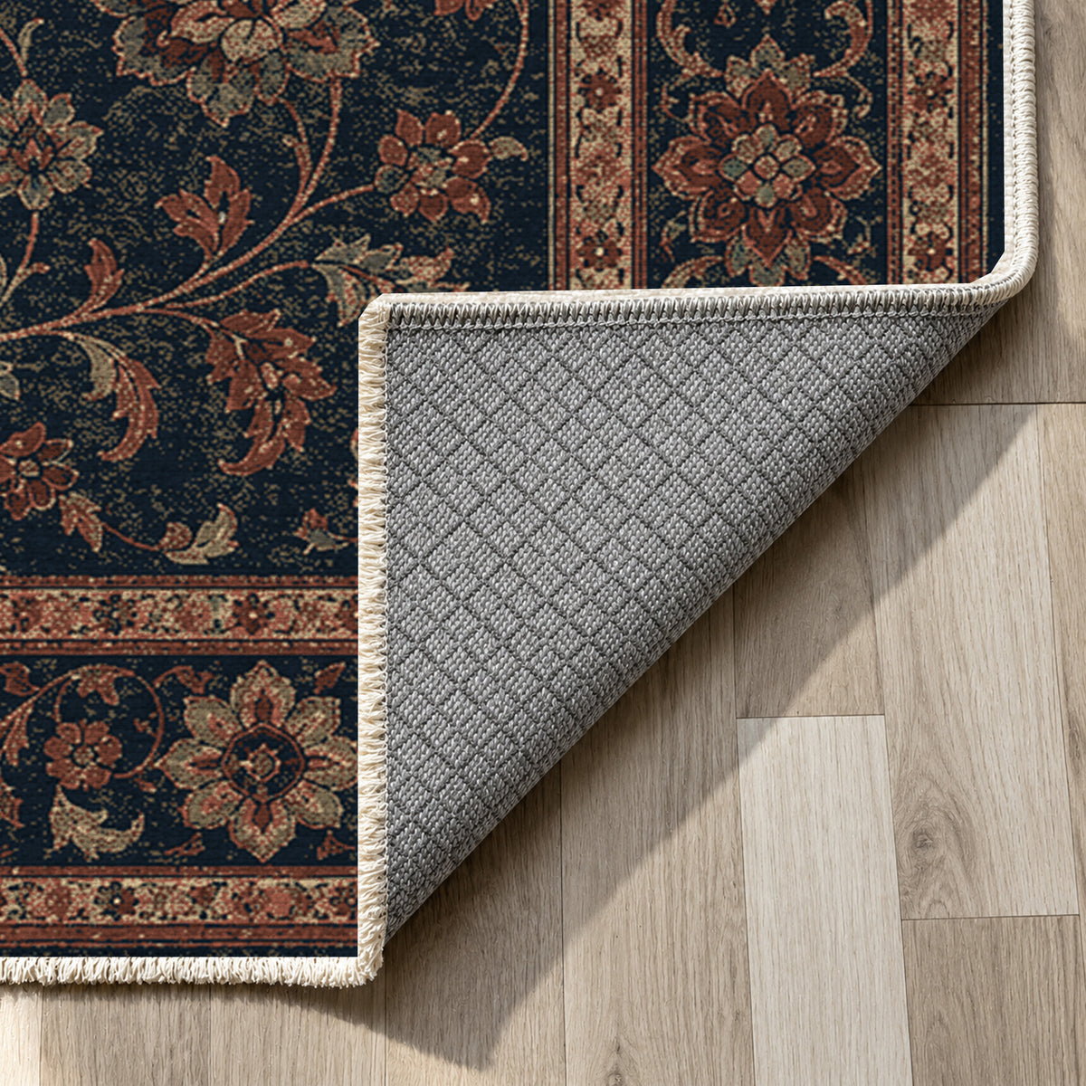 Kashan Indigo Classic Washable Rug — backing close up