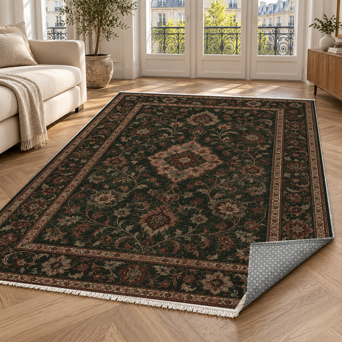 Kashan Olive Classic Washable Rug — paris living