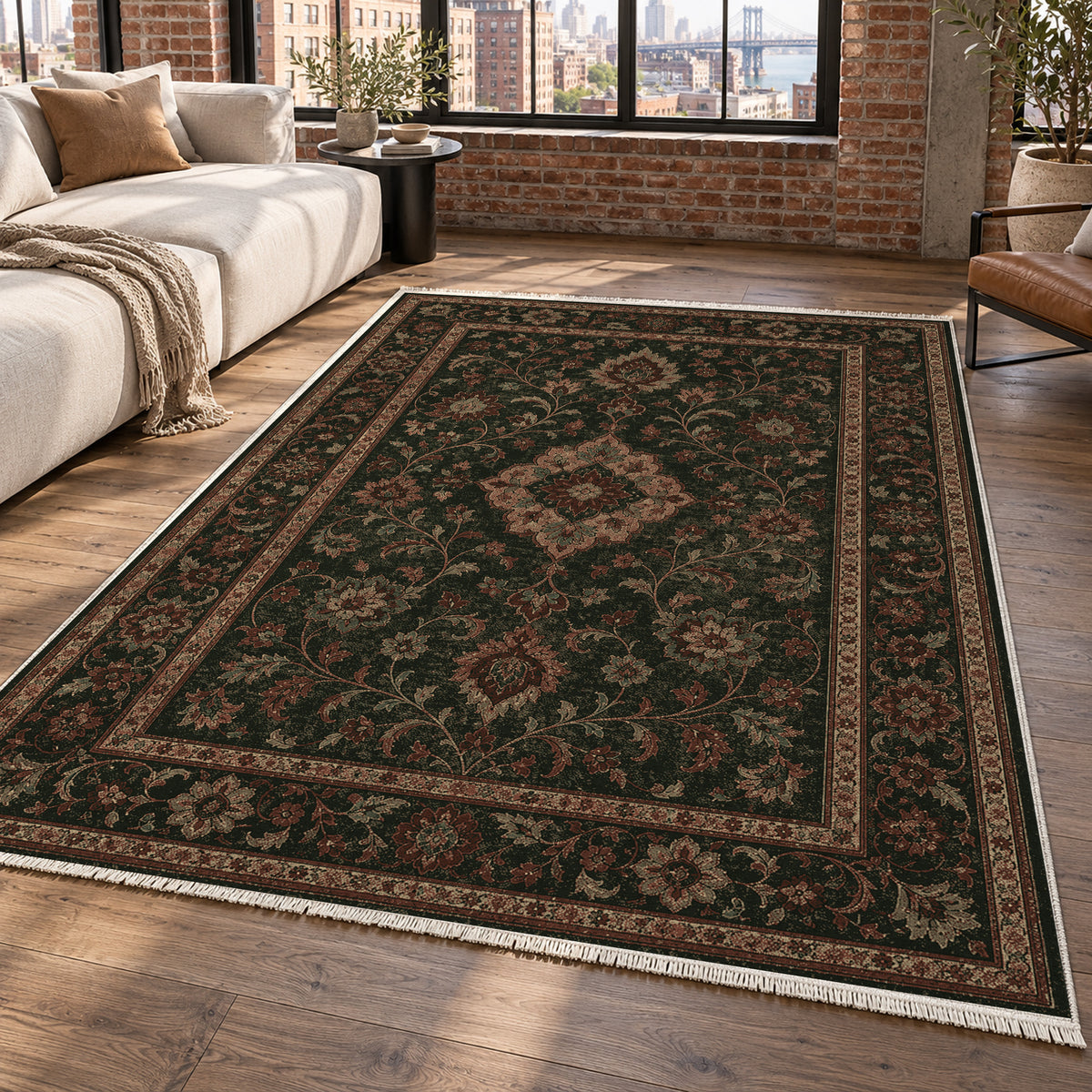 Kashan Olive Classic Washable Rug — new york living