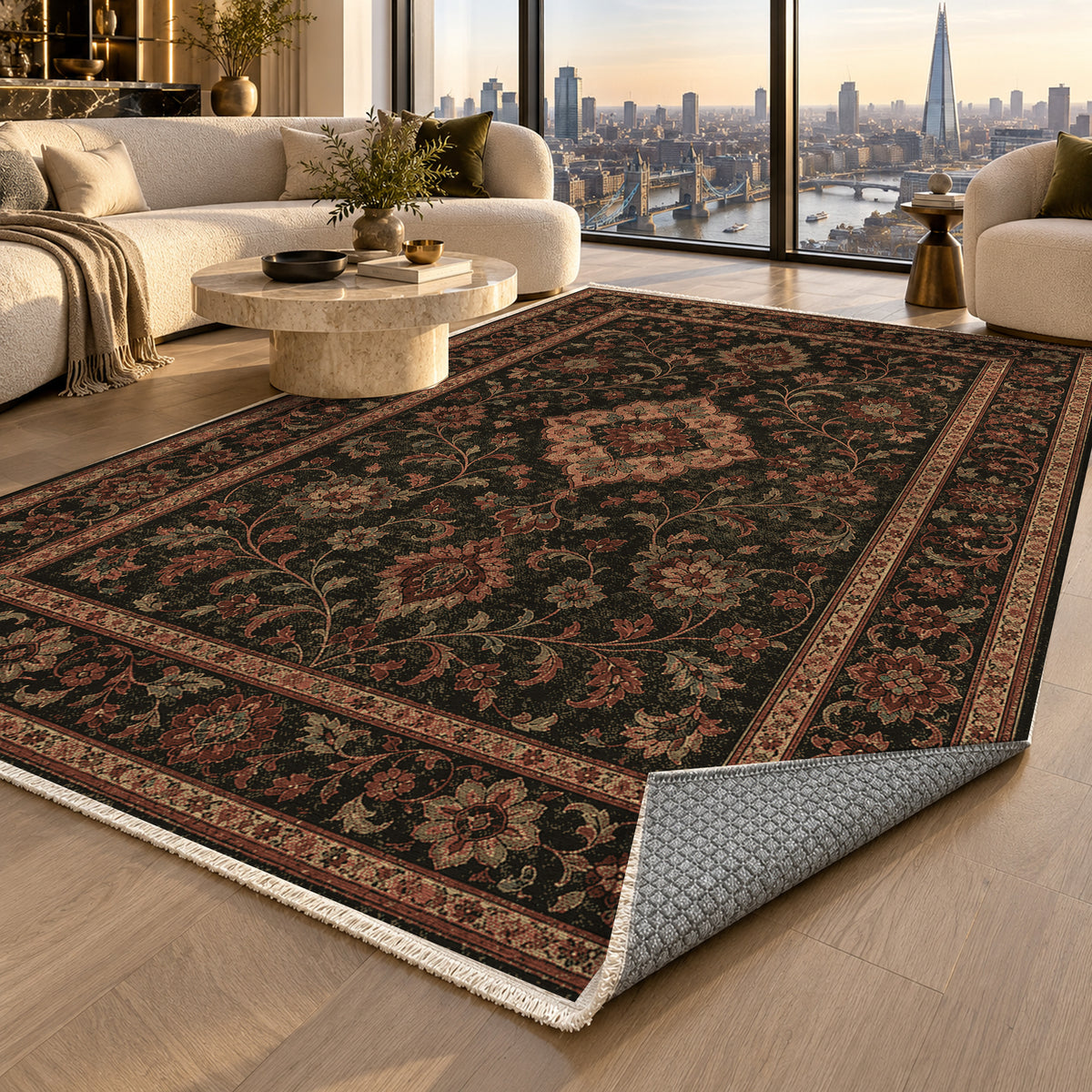 Kashan Terracotta Classic Washable Rug — london luxury living