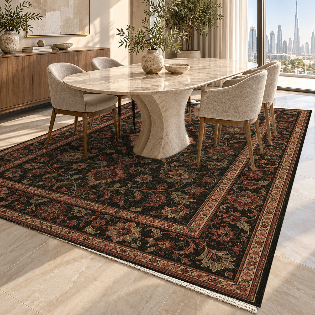 Kashan Terracotta Classic Washable Rug — dubai dining