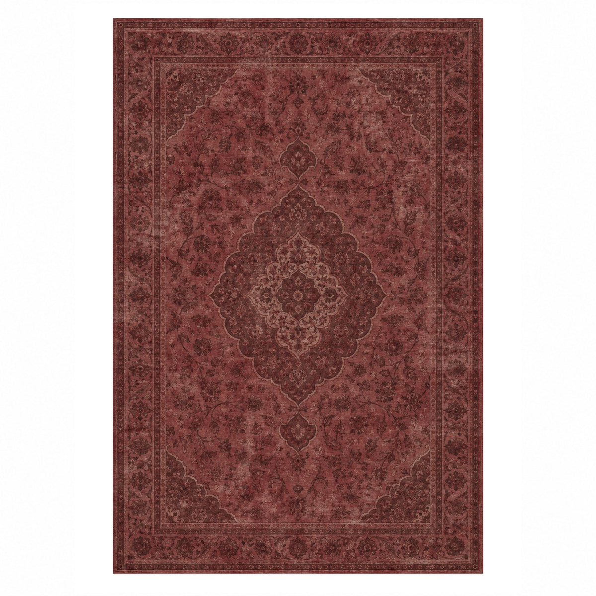 Kashan Veil Burgundy Red Vintage Washable Rug — top view