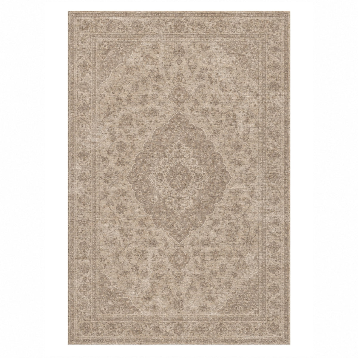 Kashan Veil Ivory Taupe Vintage Washable Rug — top view