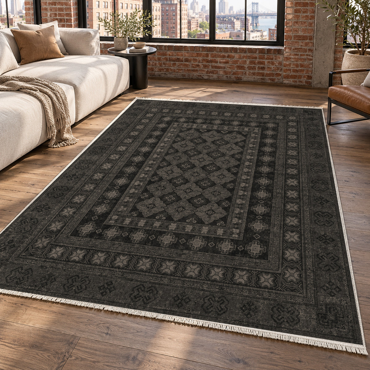 Kayseri Charcoal Classic Washable Rug — new york living