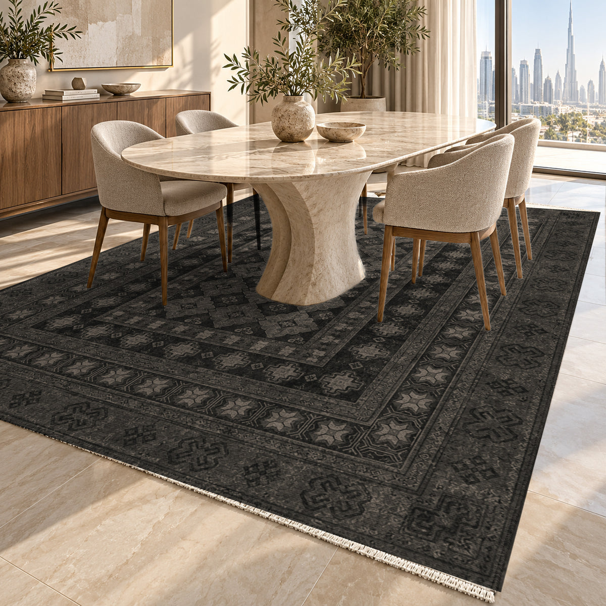 Kayseri Charcoal Classic Washable Rug — dubai dining