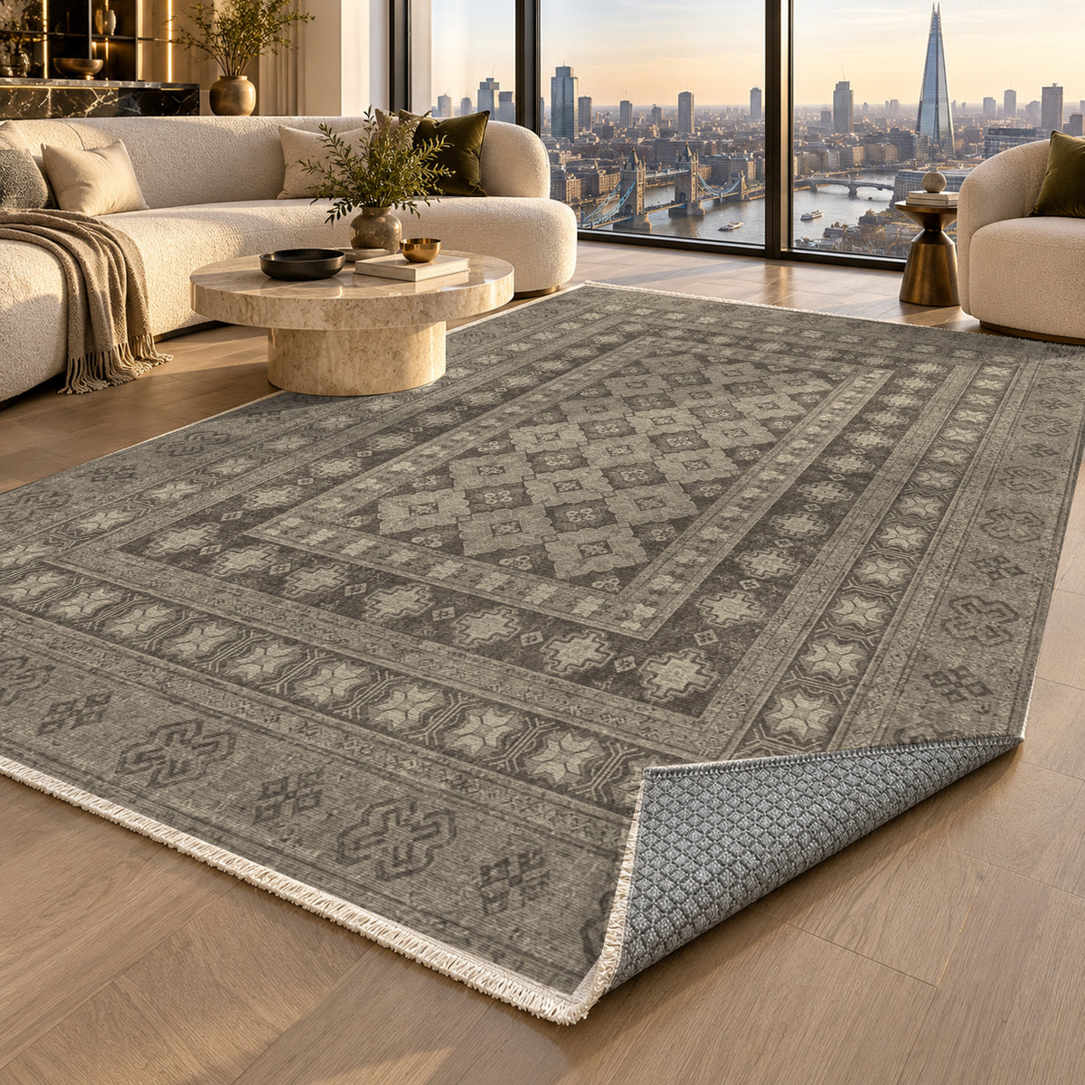 Kayseri Taupe Classic Washable Rug — london luxury living
