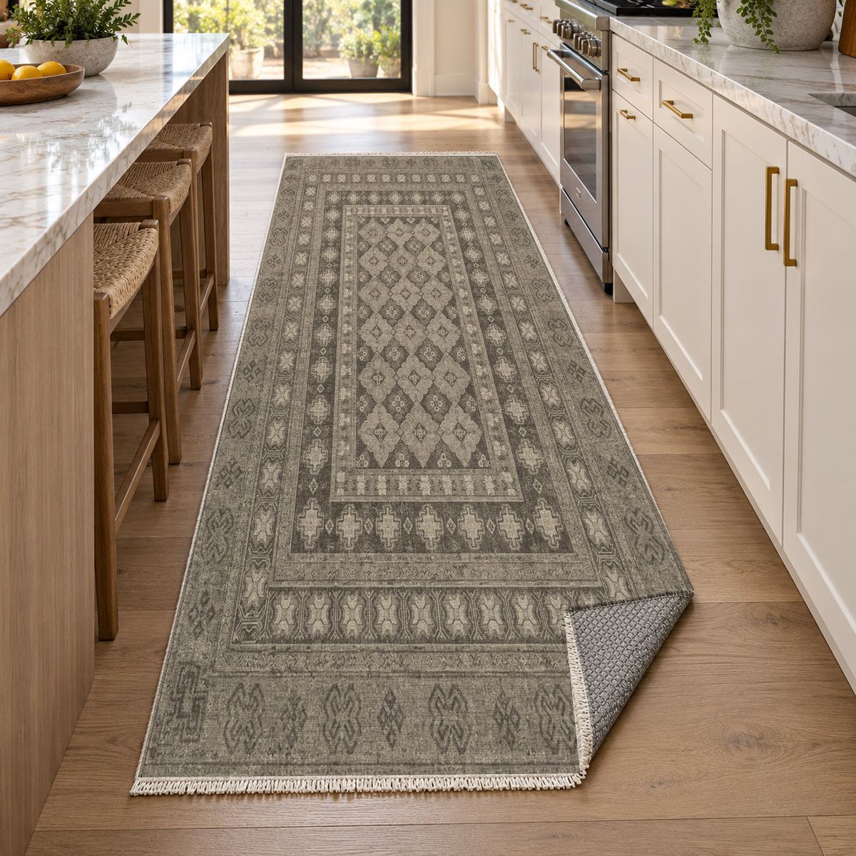 Kayseri Taupe Classic Washable Rug — new york kitchen runner