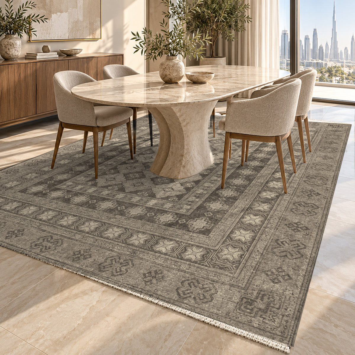 Kayseri Taupe Classic Washable Rug — dubai dining