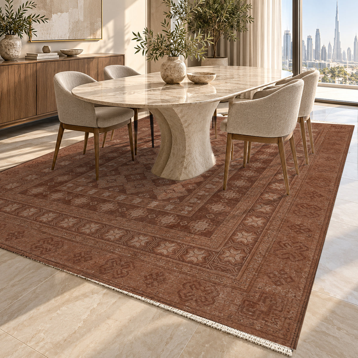 Kayseri Terracotta Classic Washable Rug — dubai dining