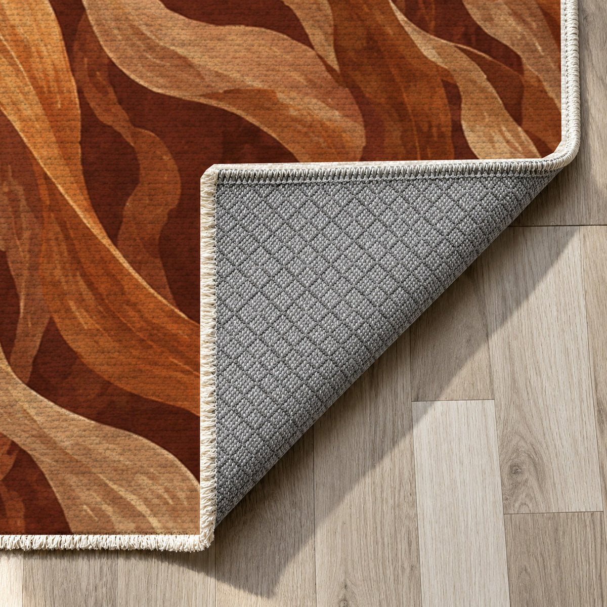 Kelp Forest Terracotta Abstract Washable Rug — backing close up