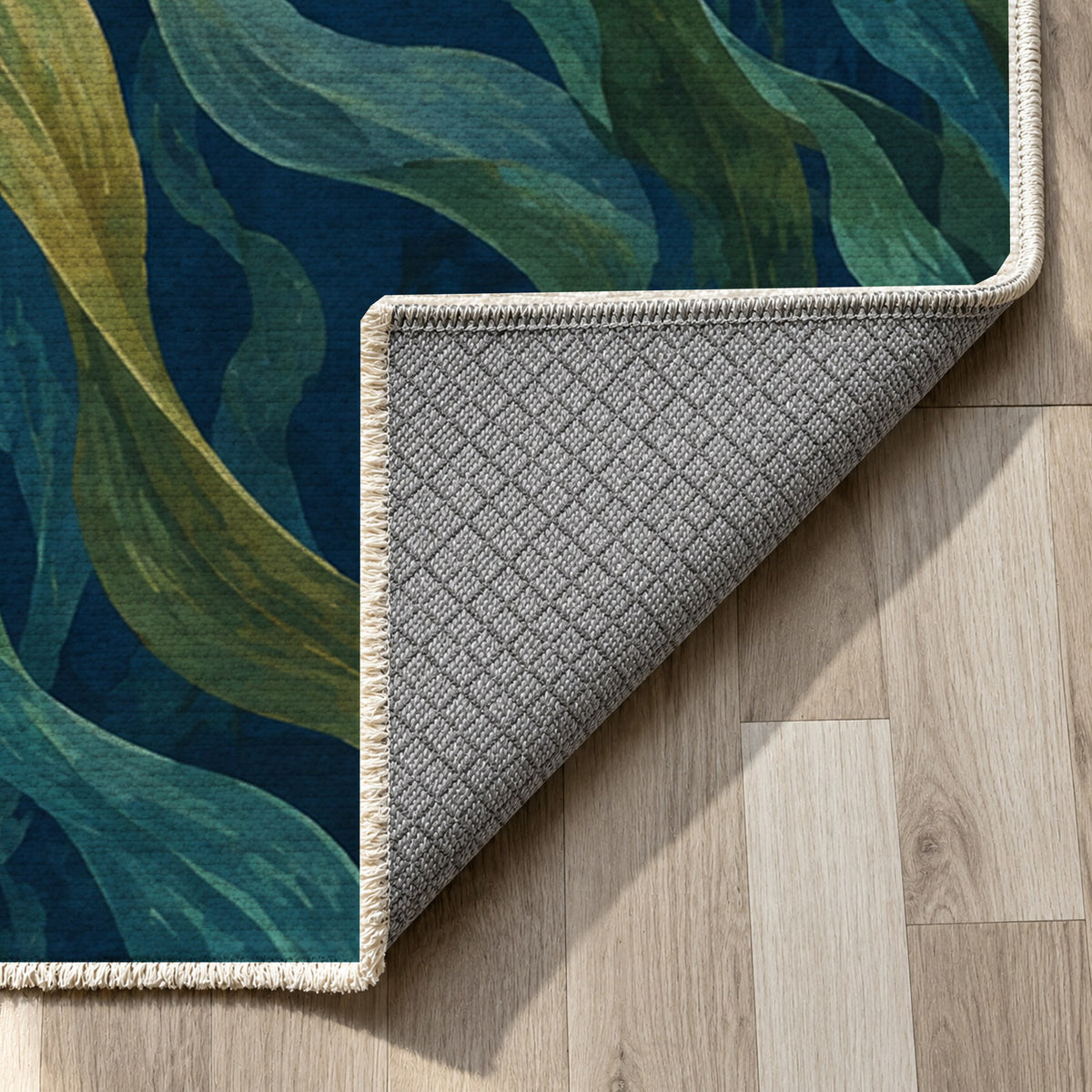 Kelp Forest Abstract Washable Rug — backing close up